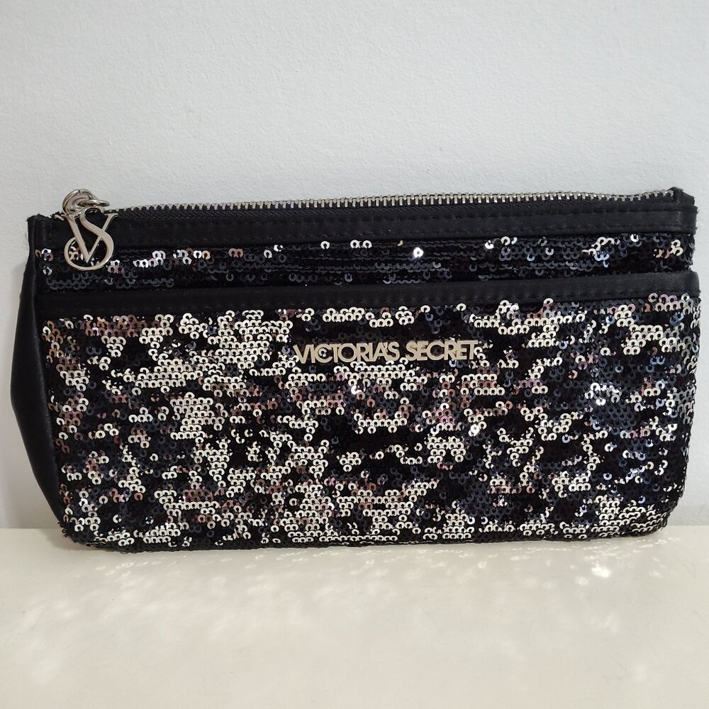 Victoria's Secret black & silver sequined bag, Like New condition, 9"L x 5" H